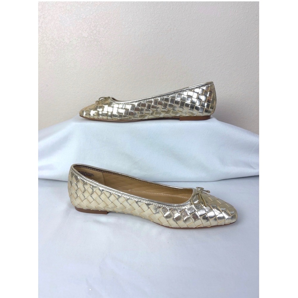 NEW Talbots Shiny Gold Braided Square Toe Slip On Flats Size 8 Balletcore Chic - Picture 3 of 6